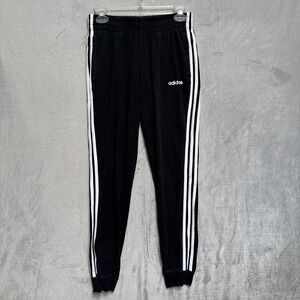 Adidas Pants Womens Small Black 3 Stripe Track Joggers Tapered Cuffed DP2377